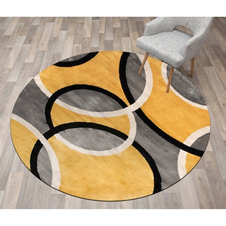 World Rug Gallery Contemporary Abstract Circles Area Rug 6'6'' Round Yellow 368YELLOW6RND